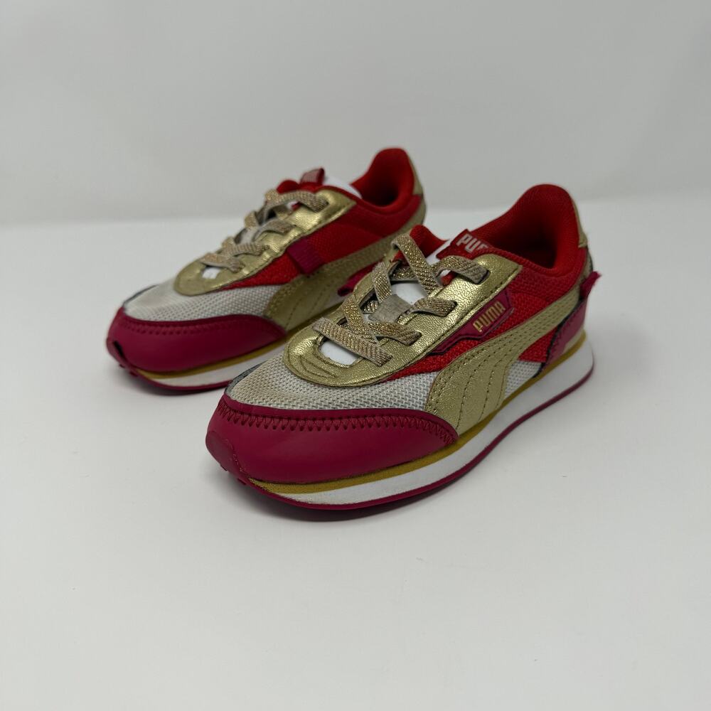PUMA Ad Flyn Kids Red Gold Sneakers Size 10C - Picture 2 of 8